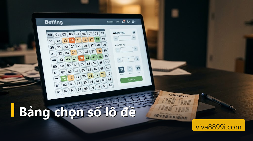 Lô đề trên Viva88 (LD789): cách vào sảnh, các loại cược, giờ chốt và chuyện điểm giữa các sảnh 7 Màn hình máy tính hiện bảng chọn số lô đề từ 00 đến 99 cạnh vé dò số