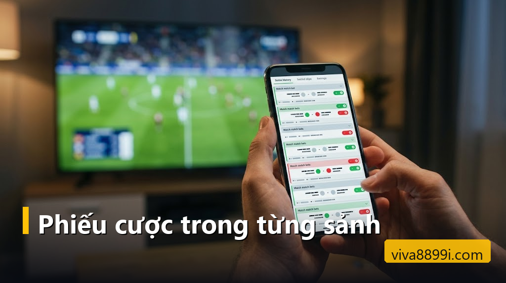 Lịch sử cược Viva88: tra phiếu, đọc lệnh nạp rút và đối chiếu điểm giữa các sảnh 3 Tay cầm điện thoại xem danh sách phiếu cược đã thanh toán trước màn hình bóng đá