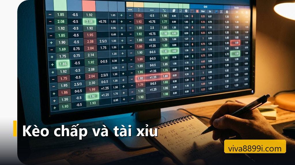Bảng tỷ lệ kèo chấp châu Á và tài xỉu trên màn hình máy tính